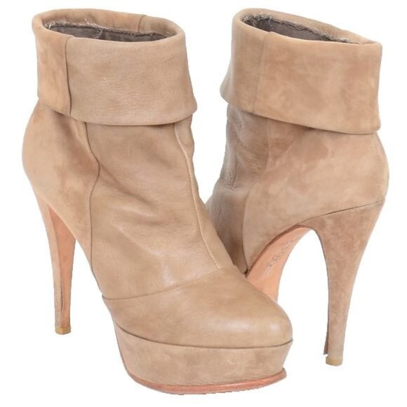 Dolve Vita Camel Leather & Suede Stiletto Heel Platform Bootie Women's 8.5 - Picture 1 of 8